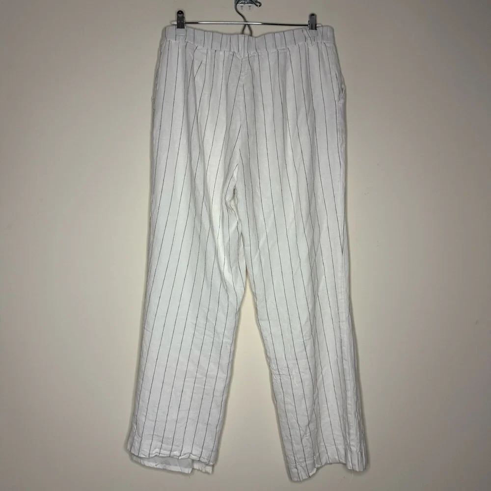 Rachel Zoe White Wide-Leg Pinstripe Linen-Blend Pants